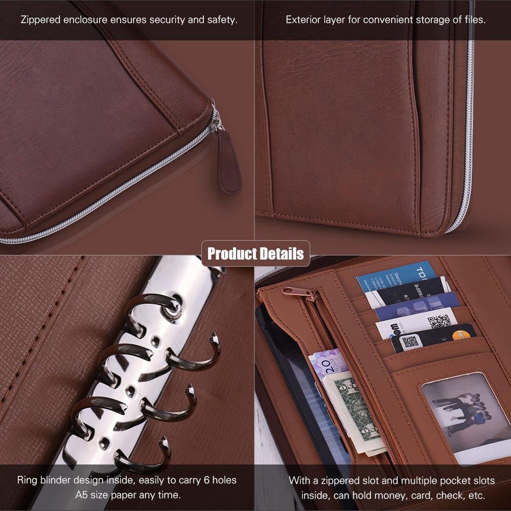 Leather Portfolio with Zipper Closure