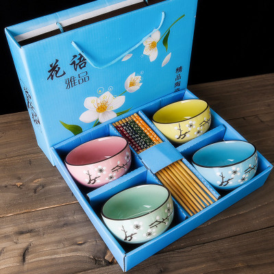 Ceramic Bowls with Chopsticks Set