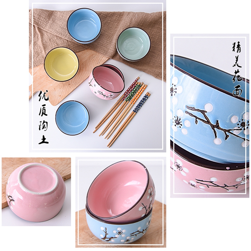 Ceramic Bowls with Chopsticks Set