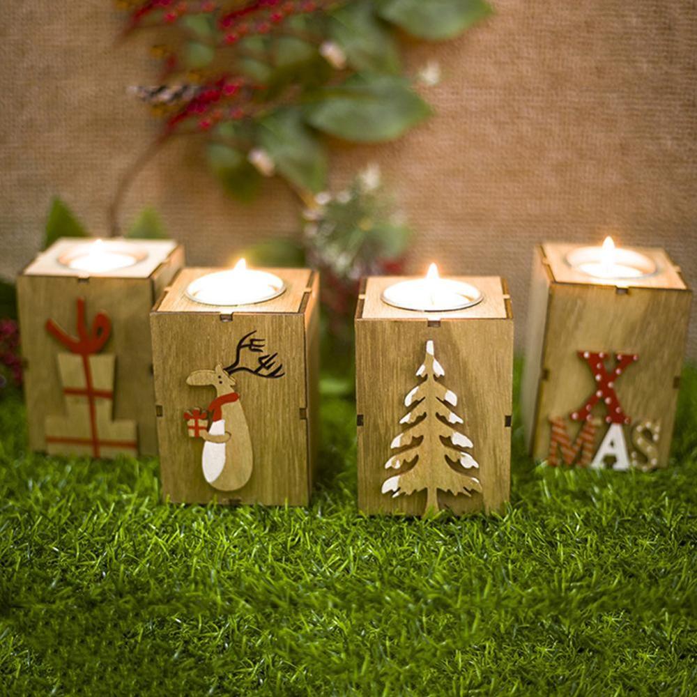 Christmas Candle Holder Wooden Décor