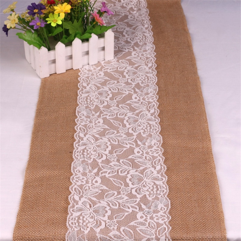 Table Runner Lace Jute Linen