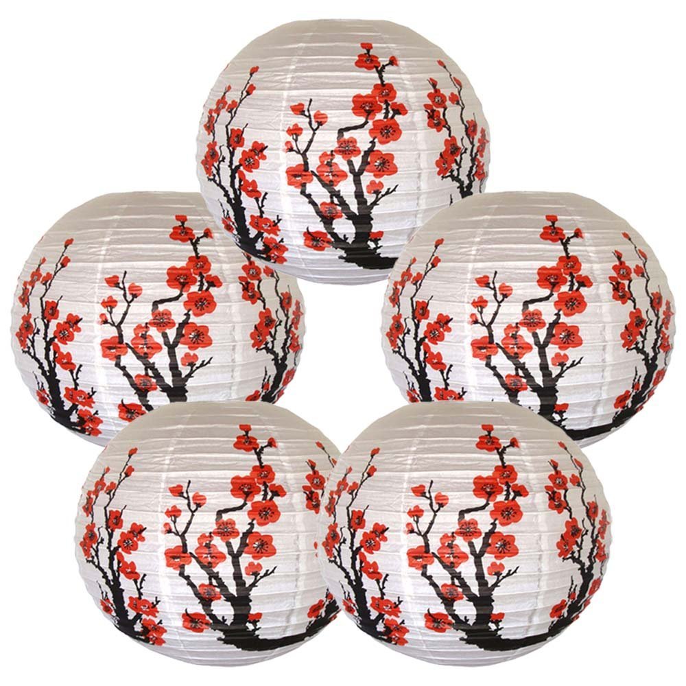 Decorative Lanterns Red Sakura Design (3 pieces)