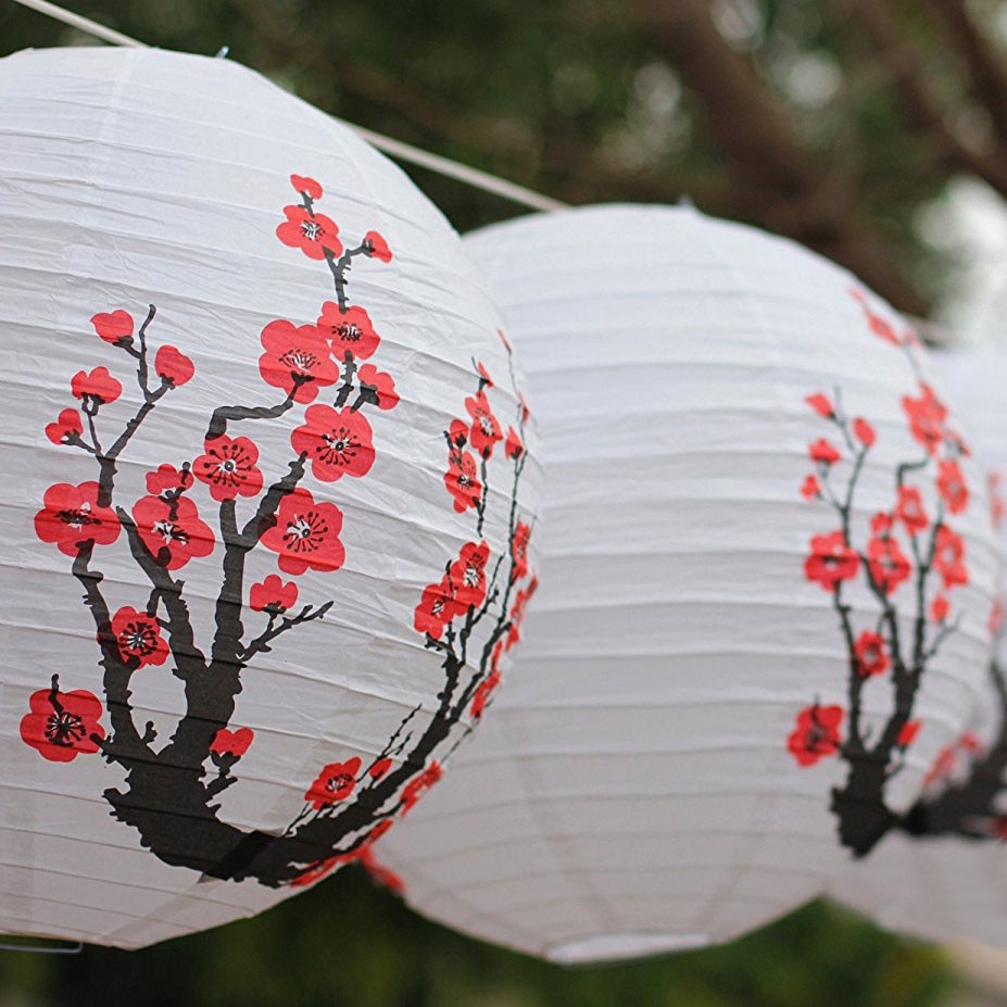 Decorative Lanterns Red Sakura Design (3 pieces)