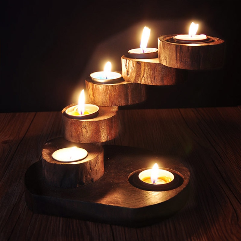 Wooden Candle Holders Retro Design