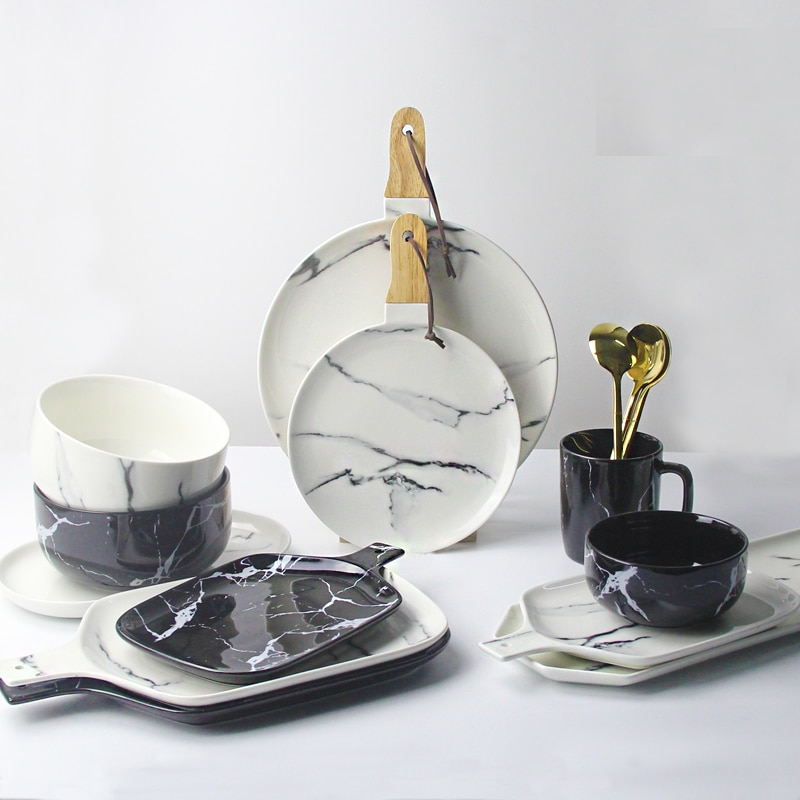 Dish Set Ceramic Marble Tableware