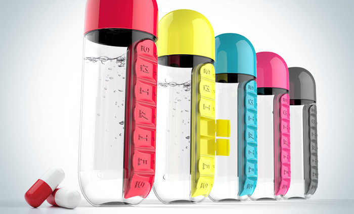 Sports Water Bottle With Built-In Pill Box