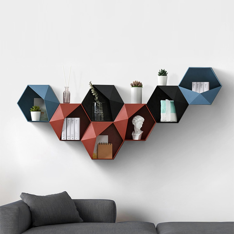 Hexagon Wall Shelf Self-Adhesive Wall Decor