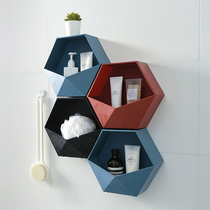 Hexagon Wall Shelf Self-Adhesive Wall Decor