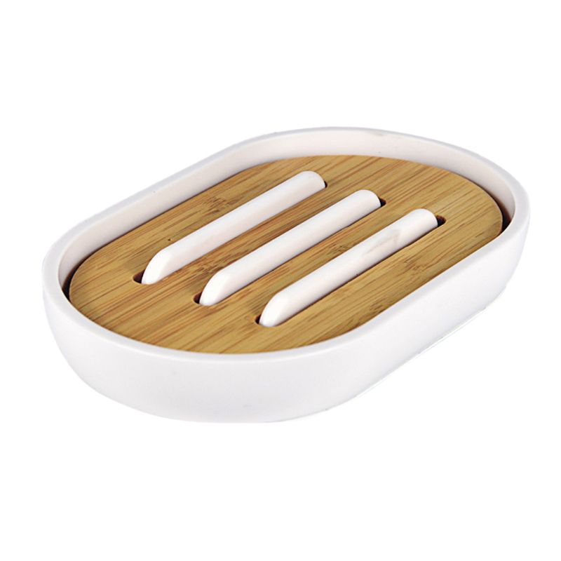 Bamboo Soap Dish Rack Container with Lid