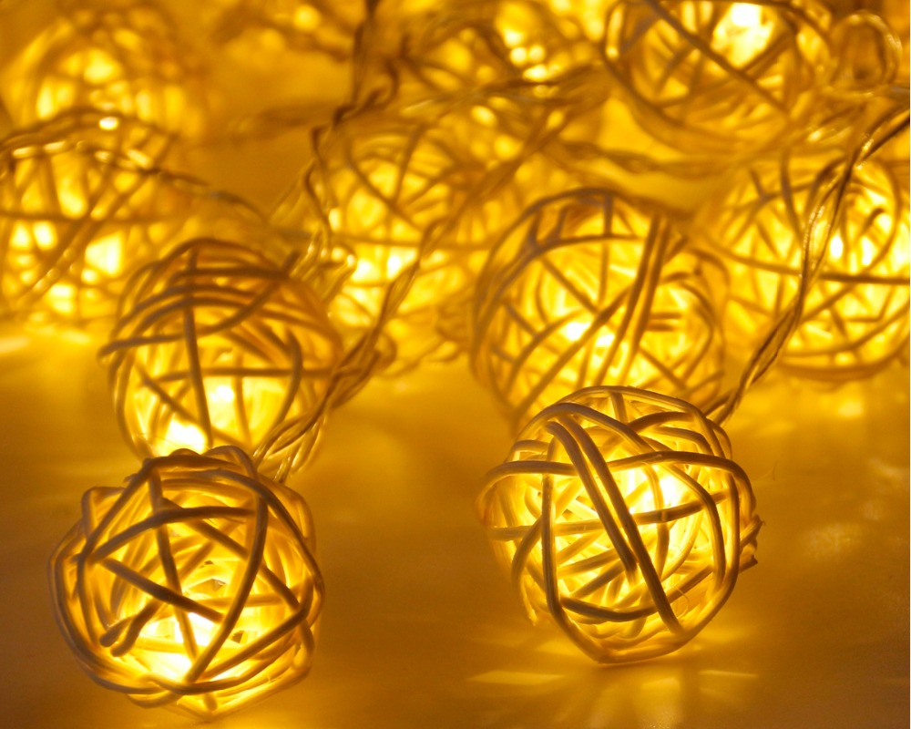 Rattan Ball String Lights Decorations (Set of 20)