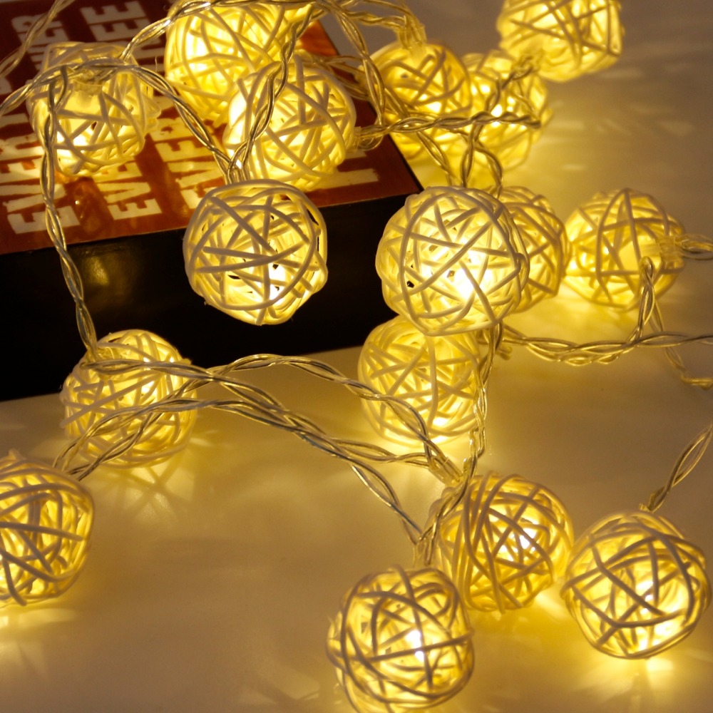 Rattan Ball String Lights Decorations (Set of 20)