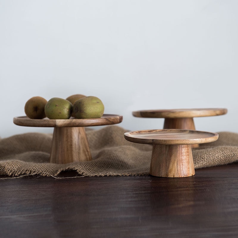 Natural 1 Tier Wooden Cake Stand
