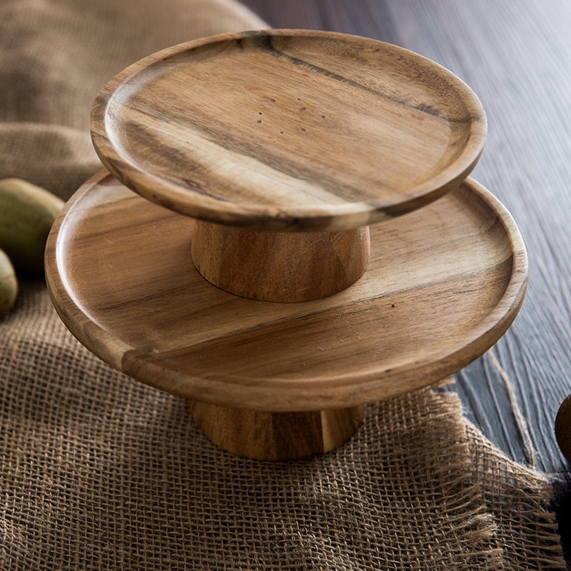 Natural 1 Tier Wooden Cake Stand