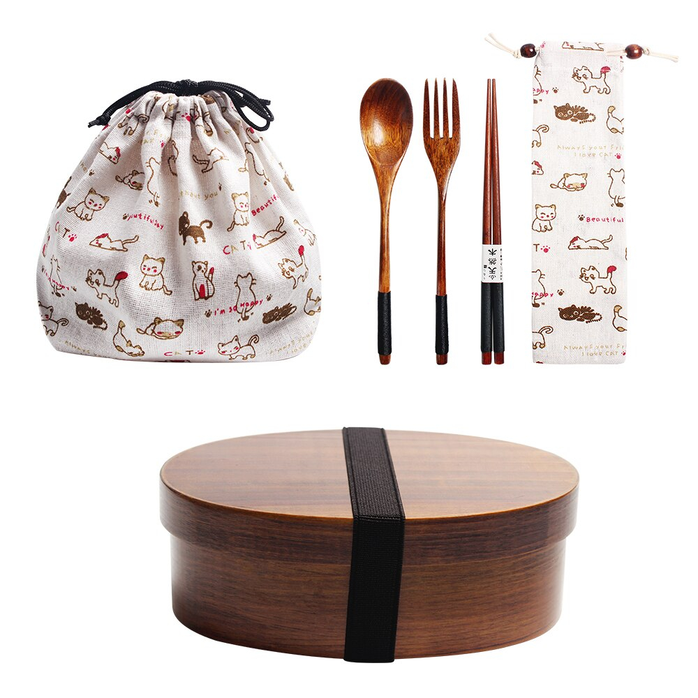 Wood Lunch Box Bento Container Kit