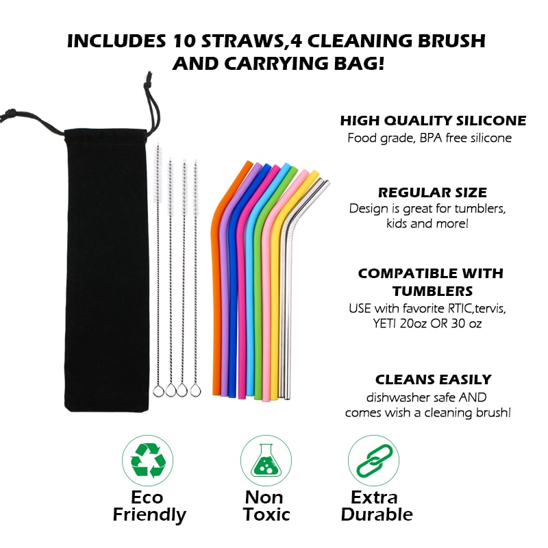 Rubber Straws with Storage Bag (4pcs)