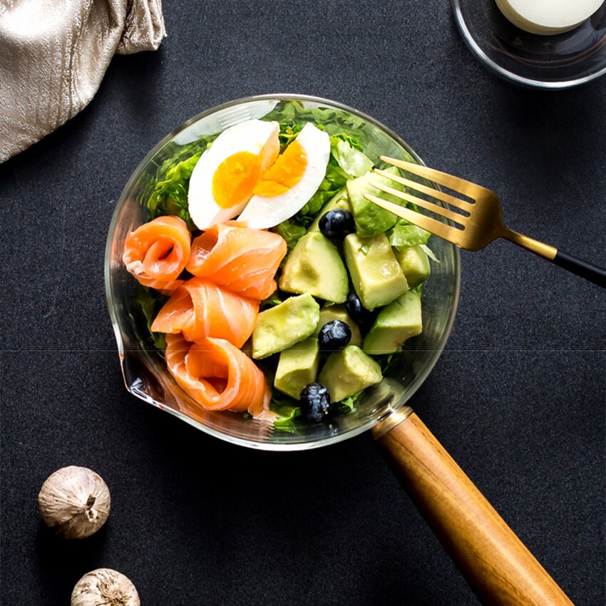 Glass Cooking Pan with Wooden Handle