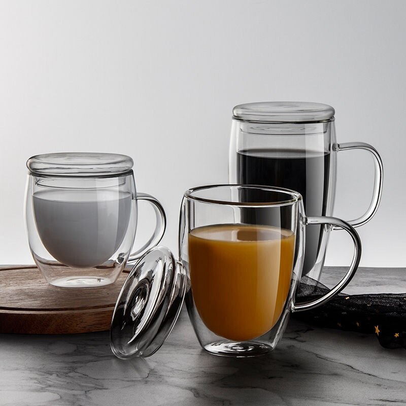 Double Wall Glass Cup with Lid