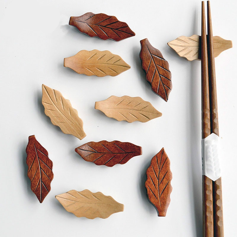 Leaf Chopstick Stands Wood Chopstick Holder (2Pcs)