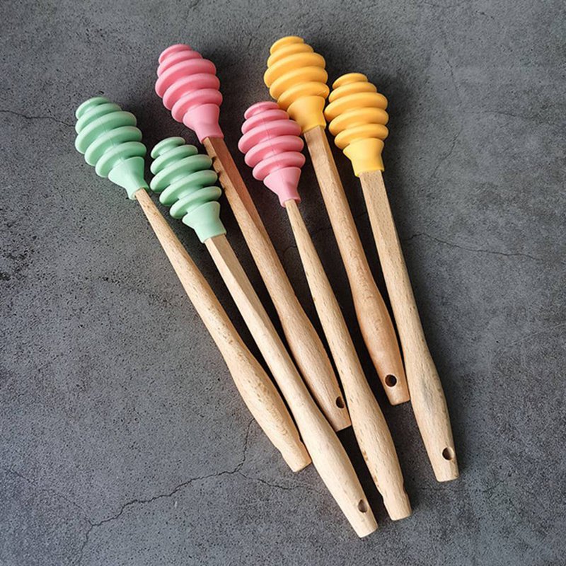 Honey Wood Stick Silicone Dipper