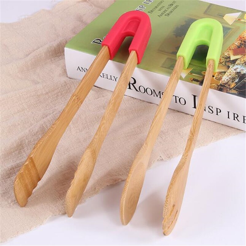 Wooden Salad Tongs Silicone Handle