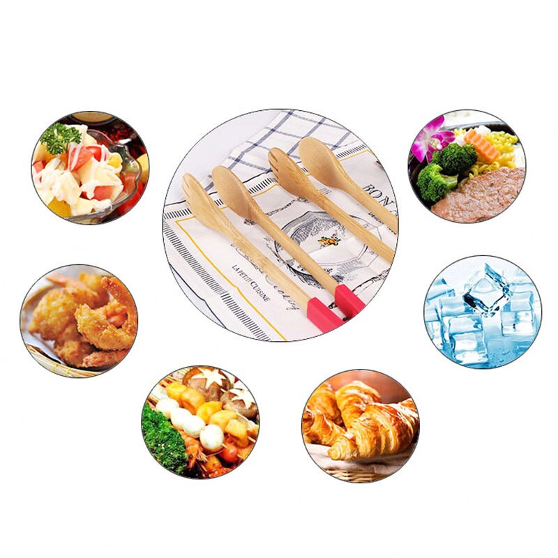 Wooden Salad Tongs Silicone Handle