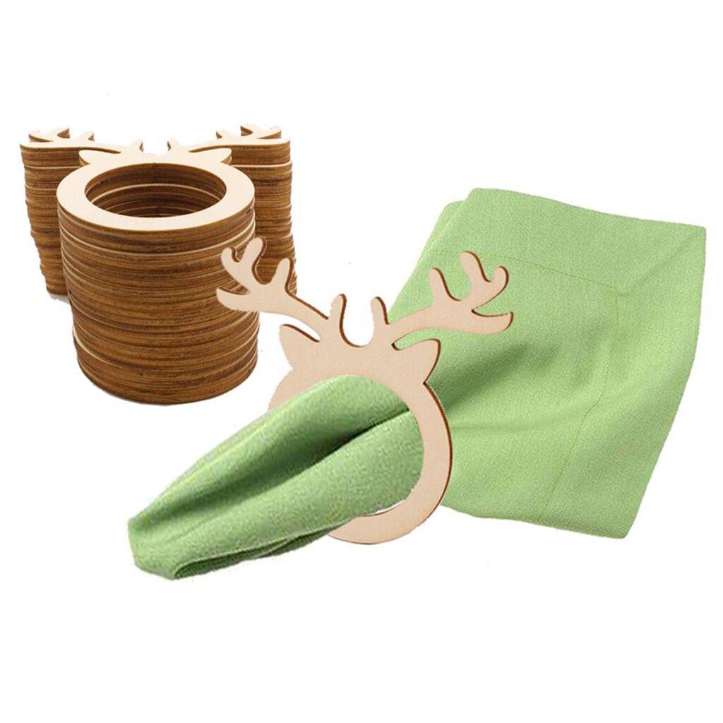 Wooden Napkin Rings Deer Design (10pcs)