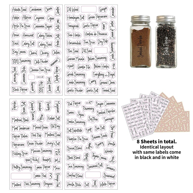 Spice Bottle Labels (274 pcs, 8 Sheets)