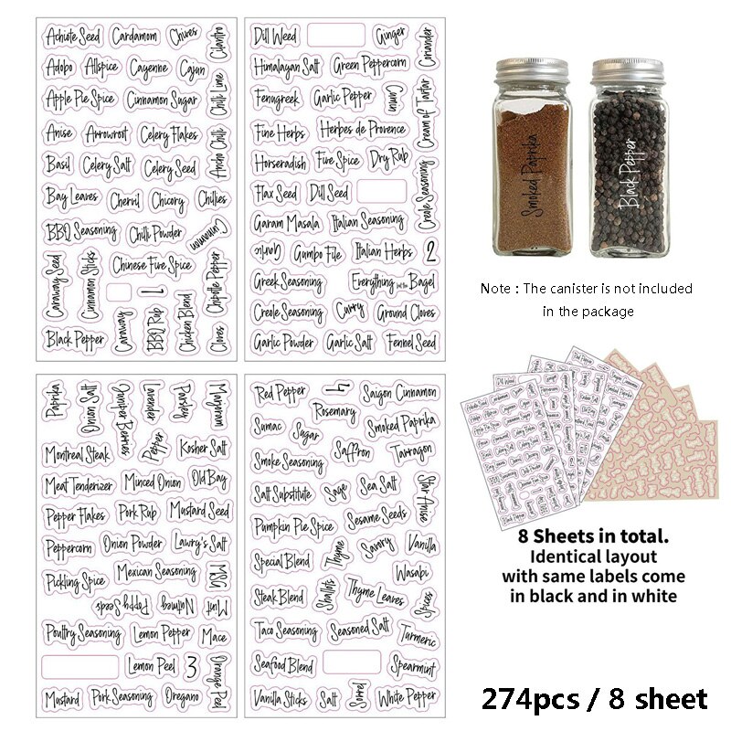 Spice Bottle Labels (274 pcs, 8 Sheets)