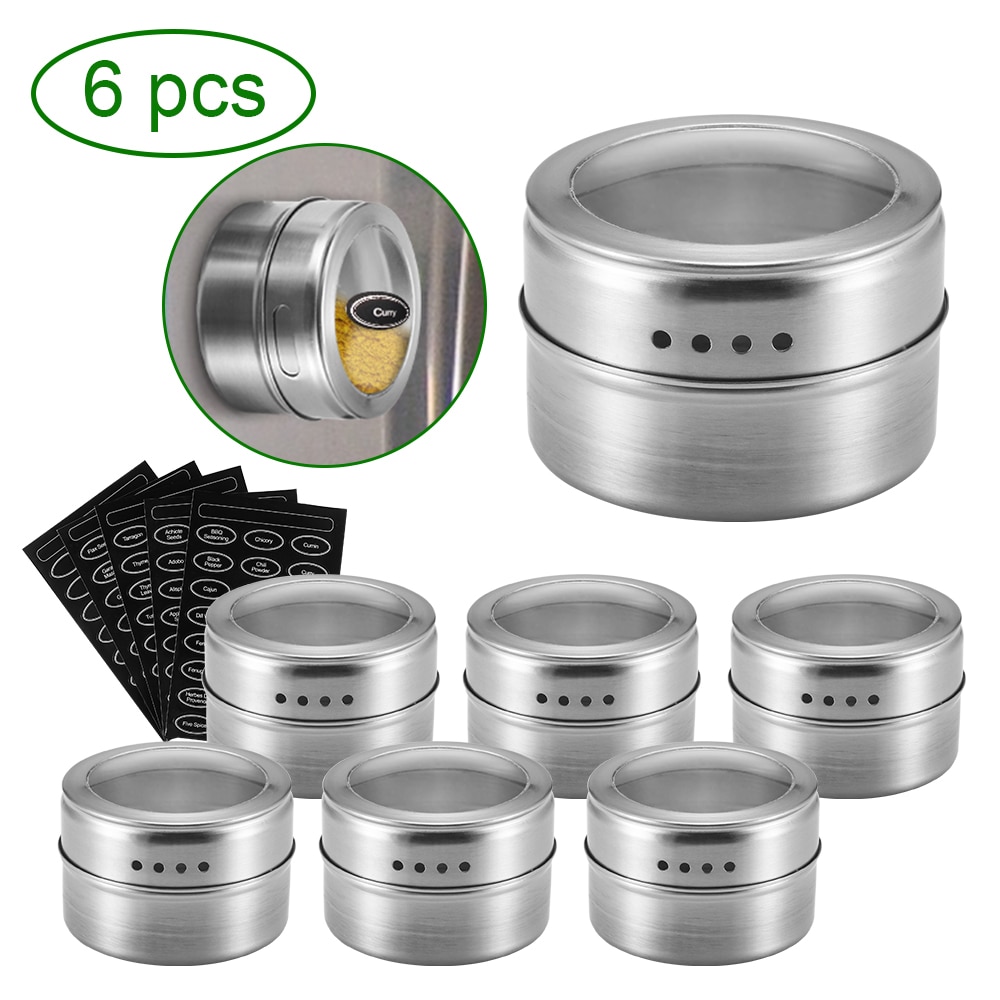Magnetic Spice Containers with Labels (6pcs)
