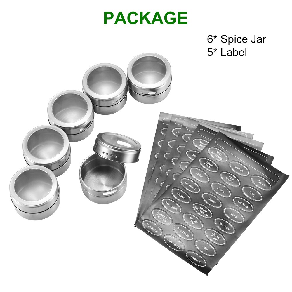 Magnetic Spice Containers with Labels (6pcs)