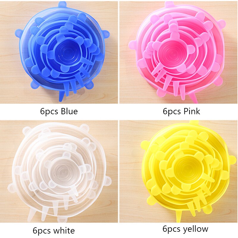 Stretchy Food Lids Silicone Covers Set (6 pcs)