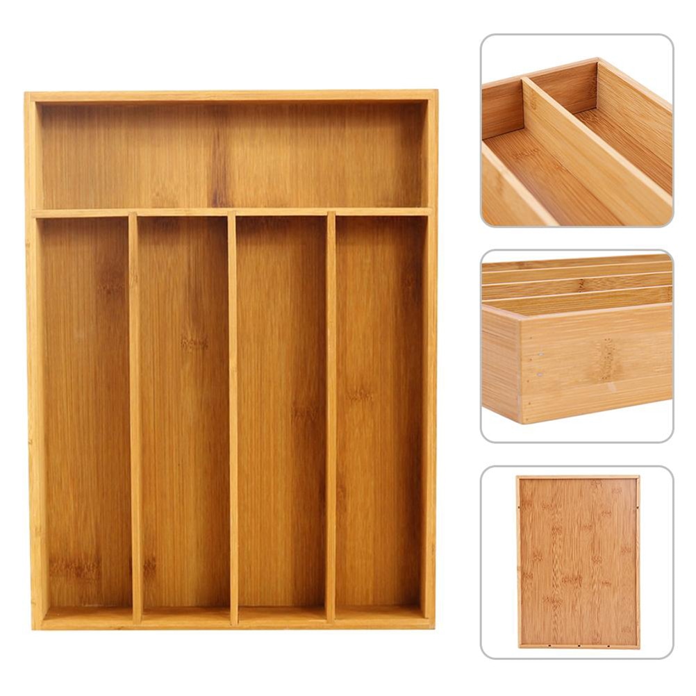 Wooden Drawer Organizer 5-Grid Cutlery Holder