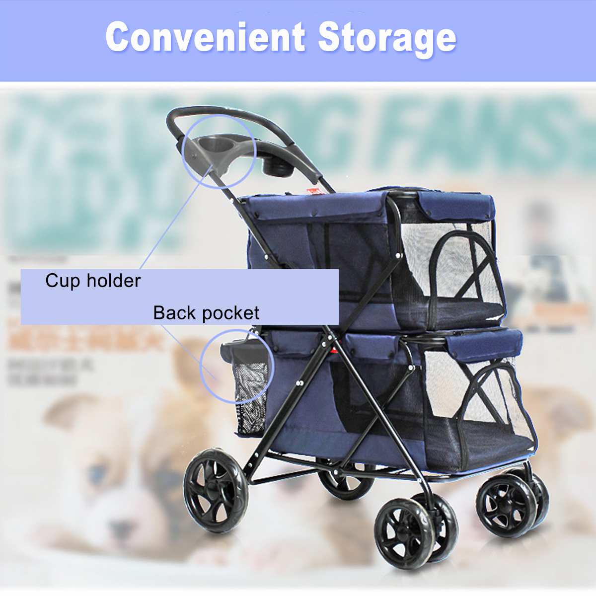 Dog Stroller Double Cart Cage