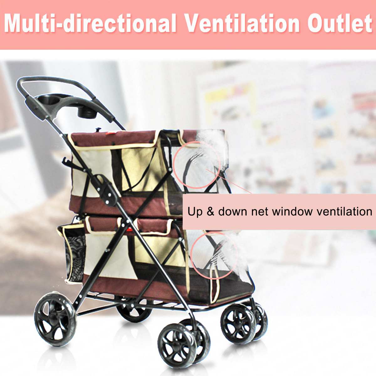 Dog Stroller Double Cart Cage