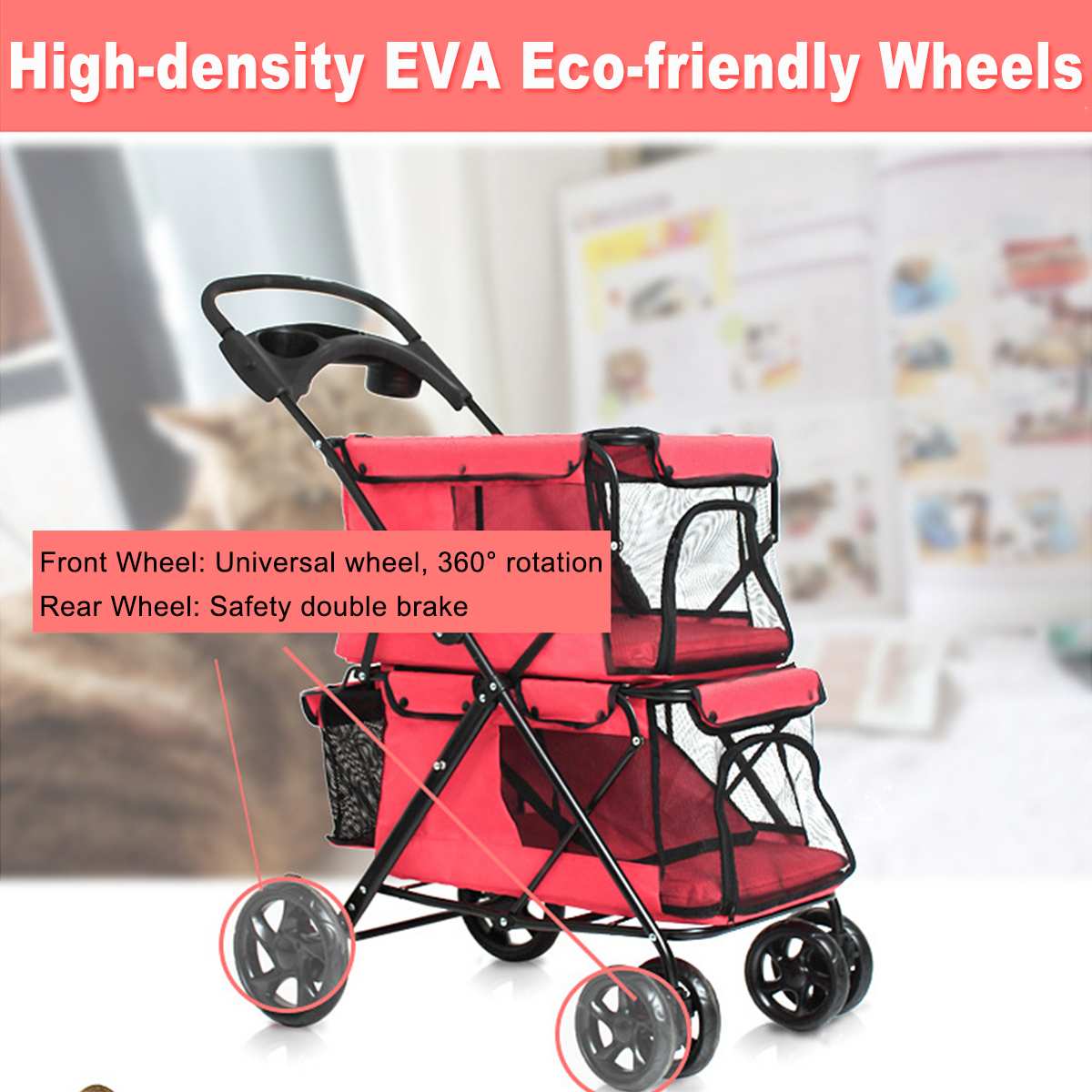 Dog Stroller Double Cart Cage