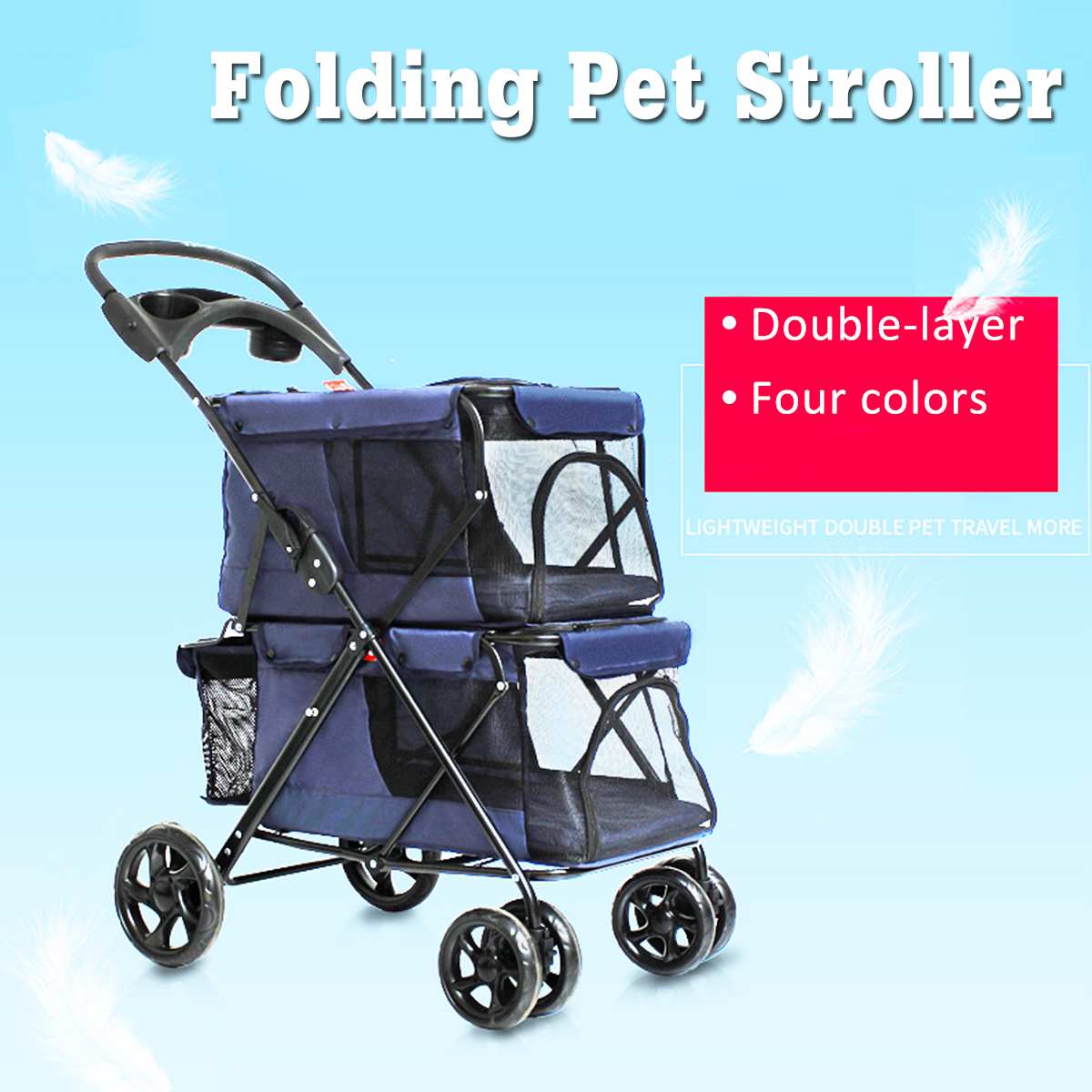 Dog Stroller Double Cart Cage