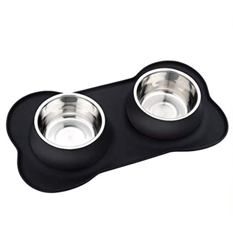 Dog Water Bowl Mat with Two Bowls