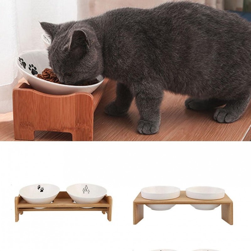 Raised Cat Bowls Double Bowl Feeder Stand