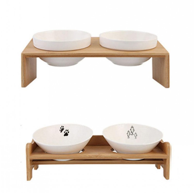 Raised Cat Bowls Double Bowl Feeder Stand