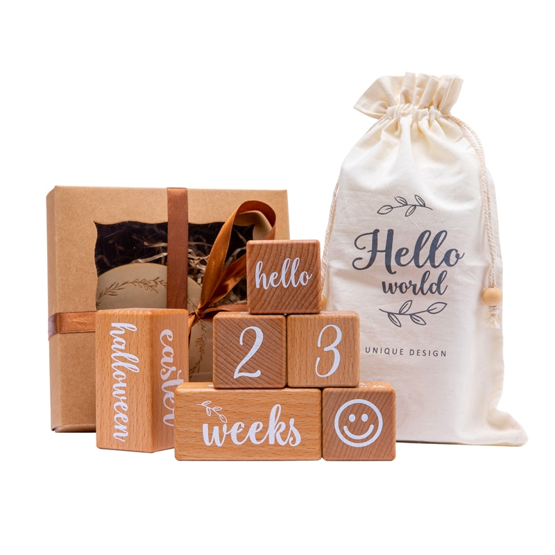 Wooden Baby Milestone Blocks (6 pcs)