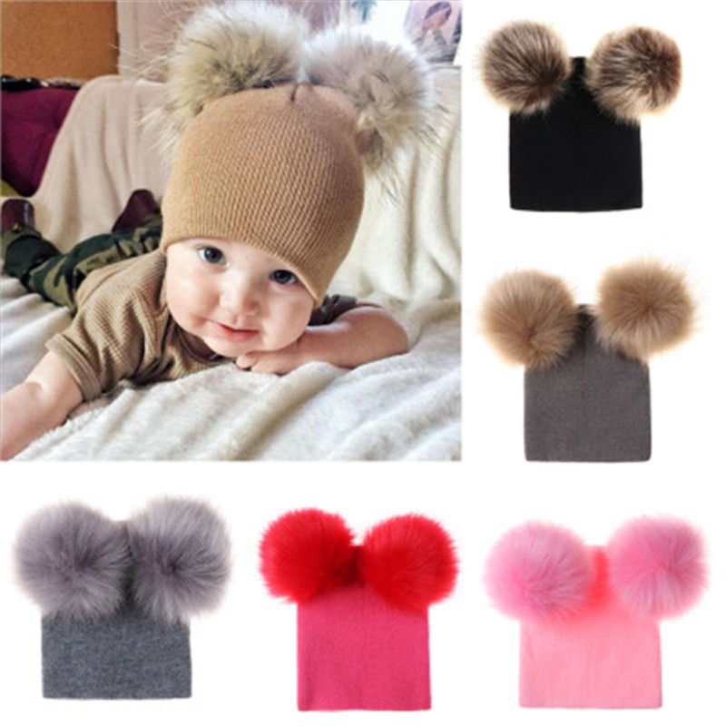 Double Pom Pom Beanie Hat For Kids