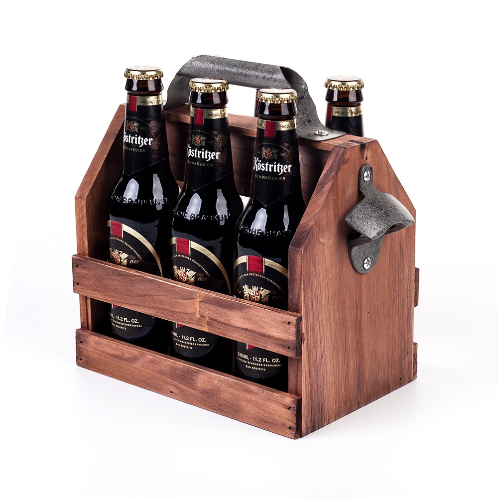 Wooden Beer Carrier with Bottle Opener