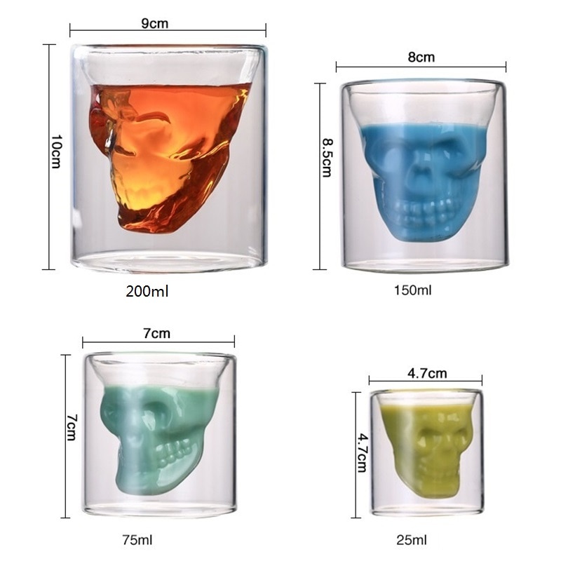 Skull Shot Glasses Double Wall Glass Cups