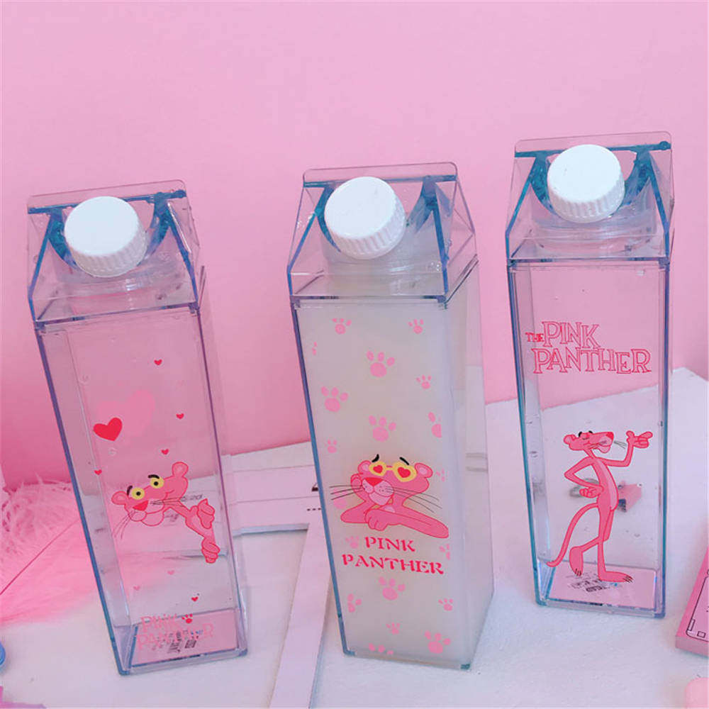 Cute Water Bottles Milk Box Pink Panther