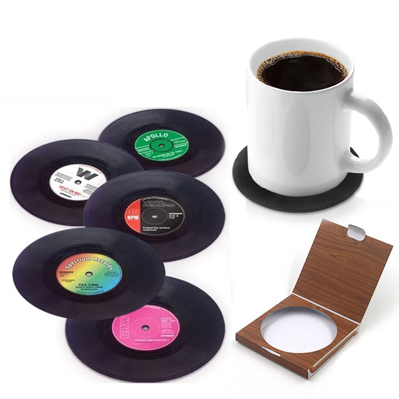 Vintage Vinyl Record Coasters (Set of 6)