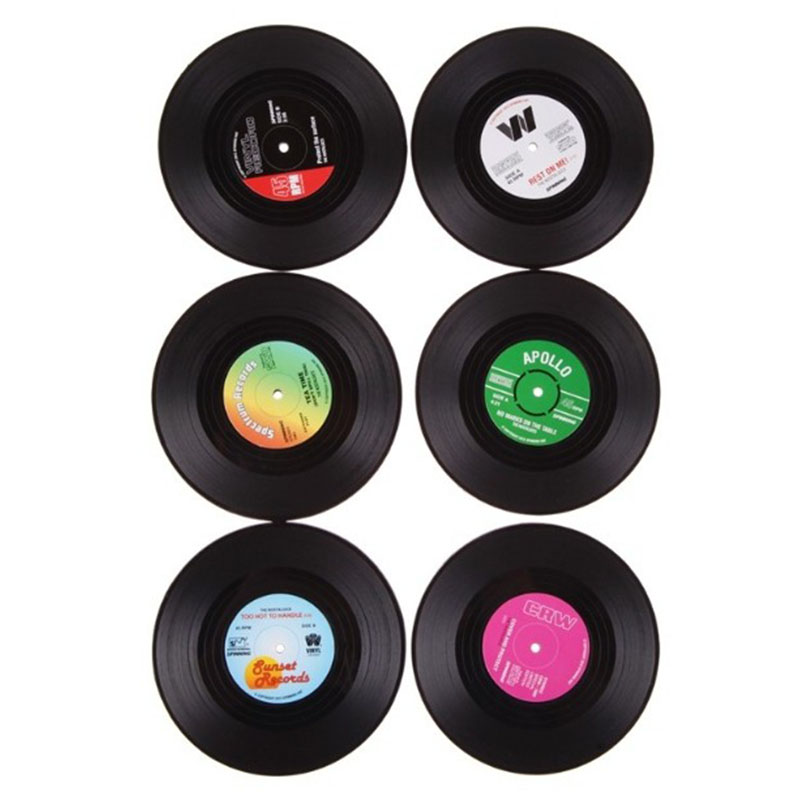 Vintage Vinyl Record Coasters (Set of 6)