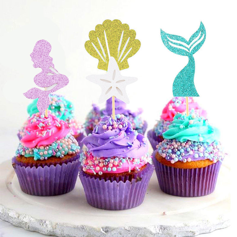 Birthday Cake Toppers Mermaid Theme (Set of 24)