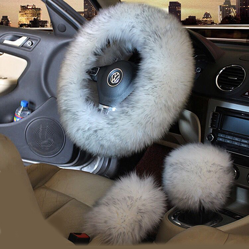 Fur Steering Wheel Cover 3-Piece Set
