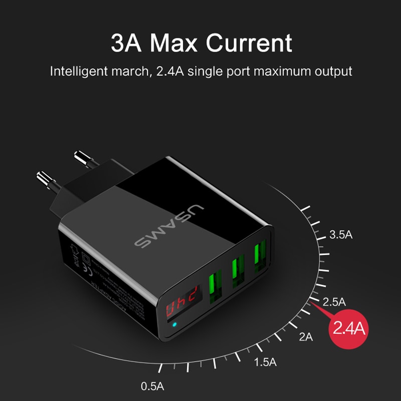 Smart Charger 3 Port USB LED Display