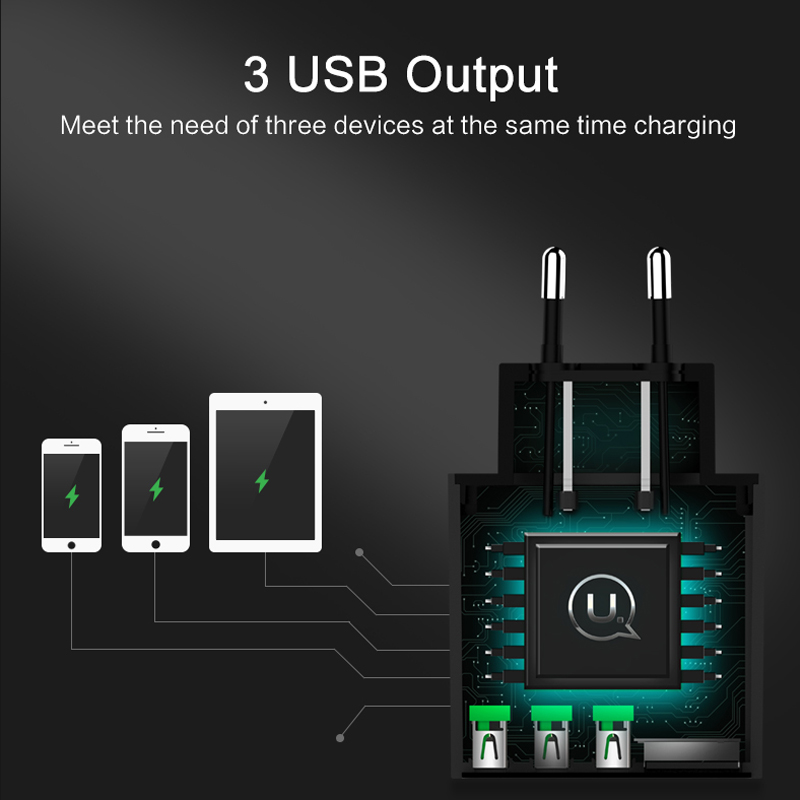 Smart Charger 3 Port USB LED Display